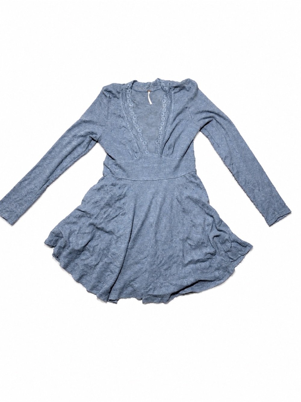Free People All Yours Mini Dress Blue Lace V Neck Size Large L $158